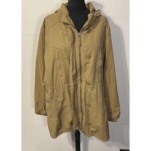 Gap Coat Womens XXL Beige Hooded Cotton 2-in-1 Parka Drawstring Waist Pockets